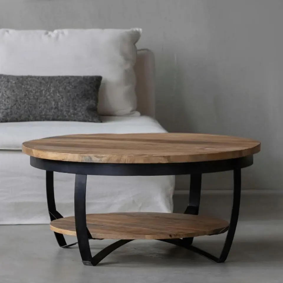 Mangohoutonline - Salontafel Bakersfield 90cm Rond - Bruin - Mahom