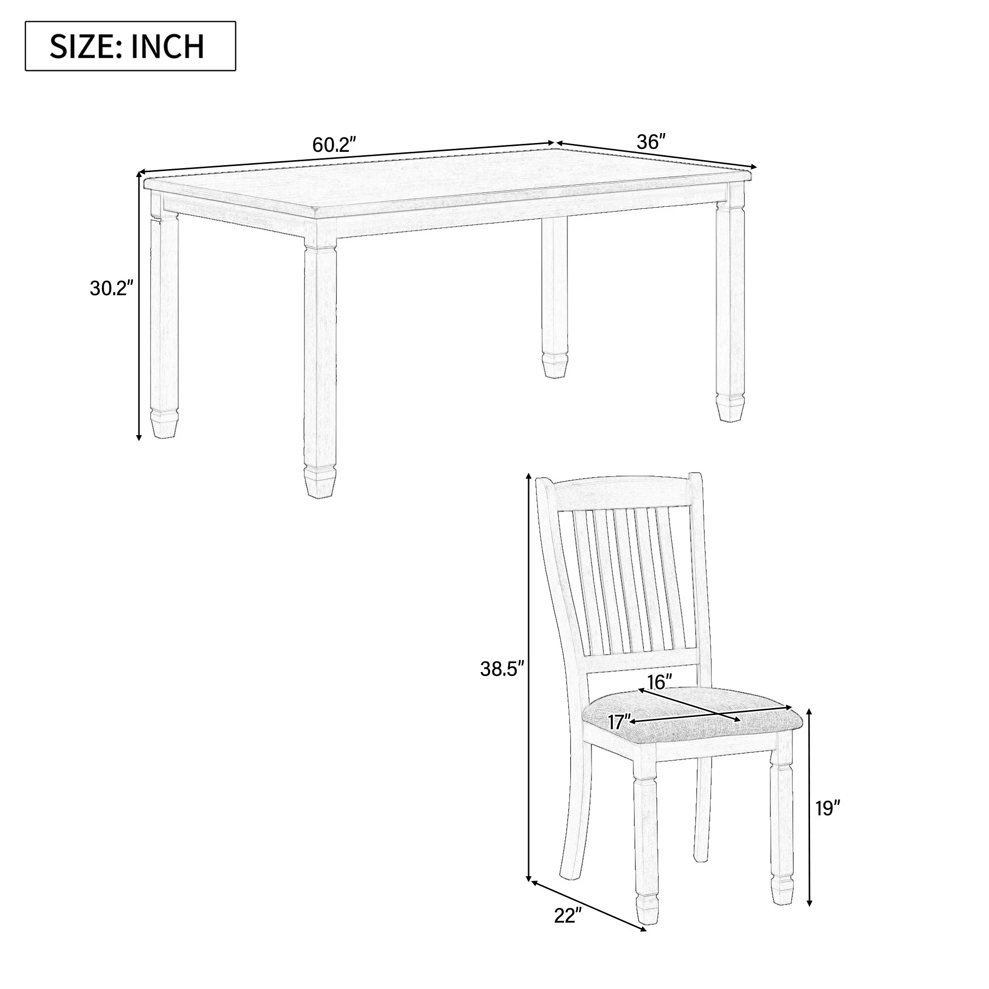 7-Piece Dining Table Set for 6 with Upholstered Chairs, Wood Dining Table Set with Shaped Legs for Kitchen & Dining Room