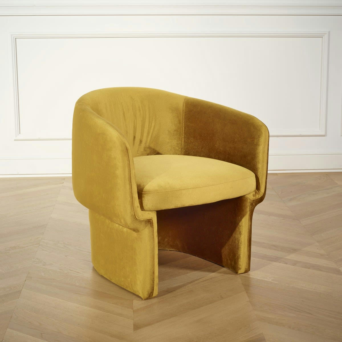 EIRIK - Fauteuil en velours brique ou jaune moutarde ton jaune moutarde