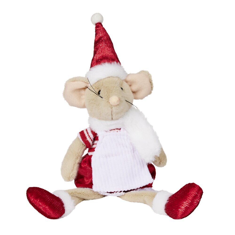 Souris de No&euml;l effet fourrure à poser H45cm (2 modèles)