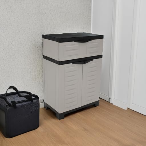 Sunnydaze 34.5 H Resin Garage Storage Cabinet - Garage Cabinet with Adjustable Shelf - Freestanding Utility Storage for Laundry Room, Office, Basement - Gray