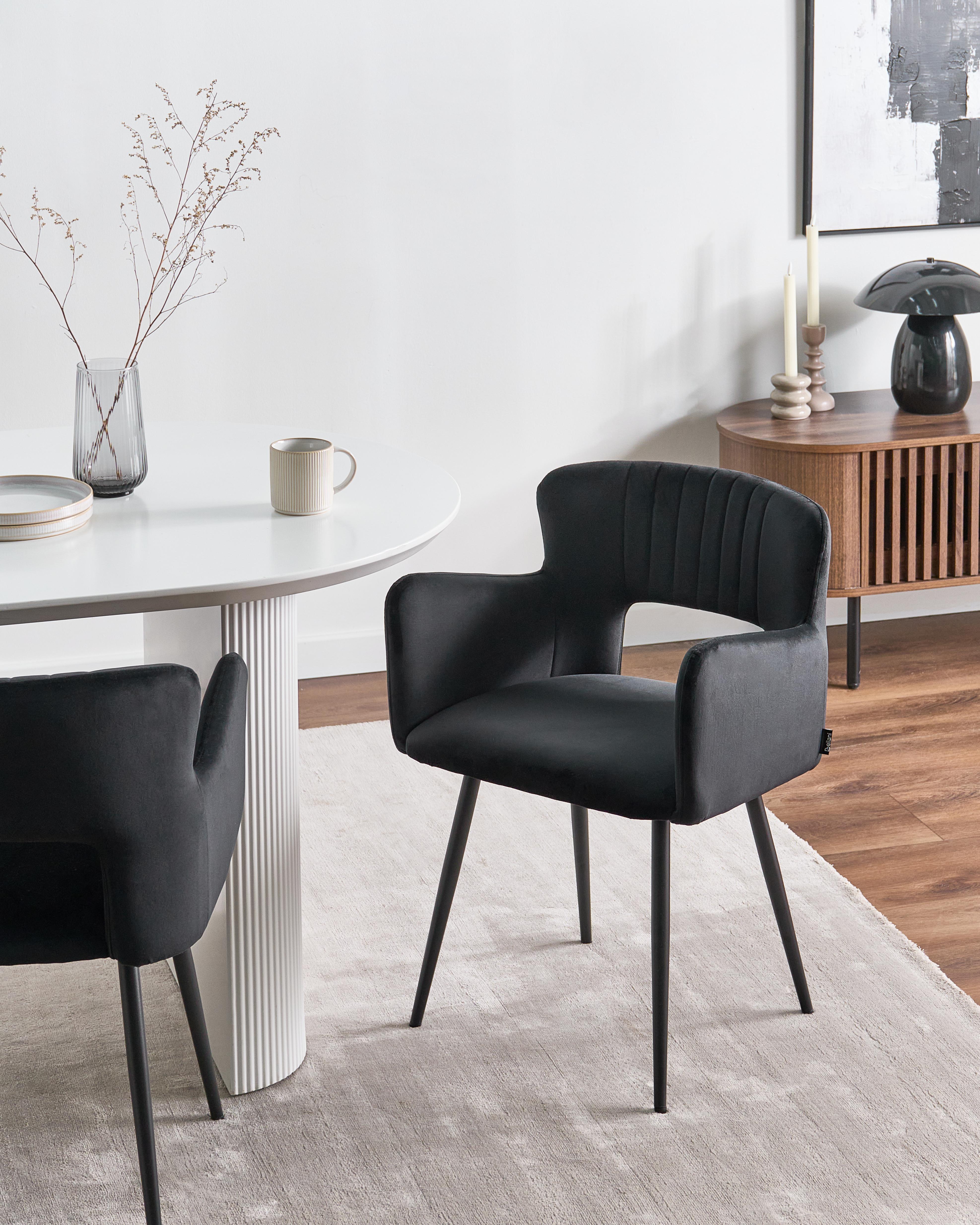 Set of 2 Dining Chairs SANILAC Velvet Black