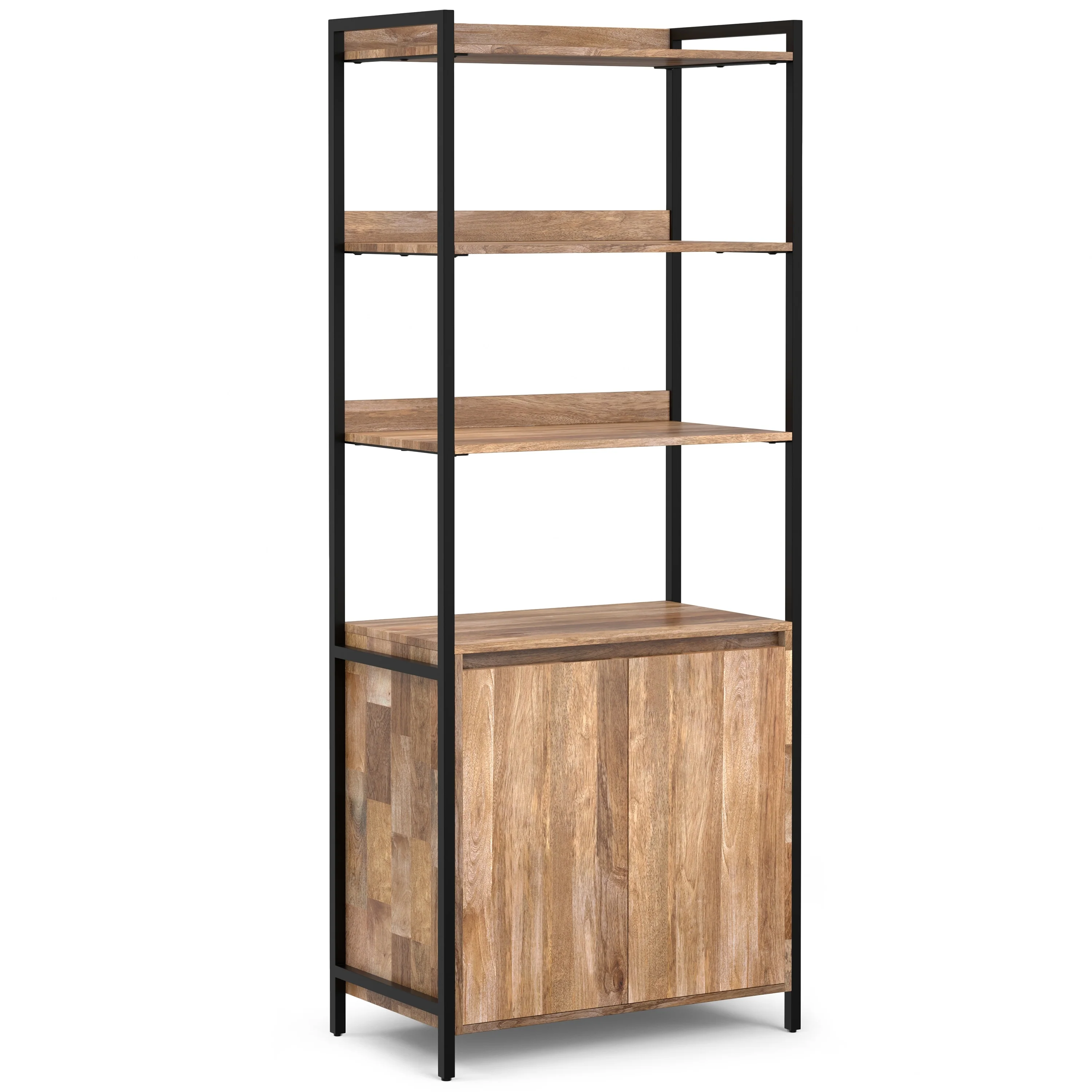 WYNDENHALL Paola SOLID MANGO WOOD 74x30 inch Modern Large Bookshelf with Cabinet in Natural