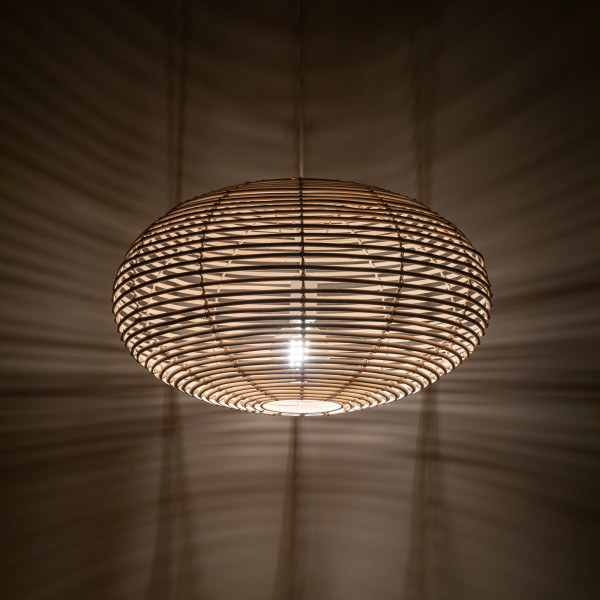 Lampa wisząca naturalne drewno-biała RATTAN M 1xE27x25W Nowodvorski