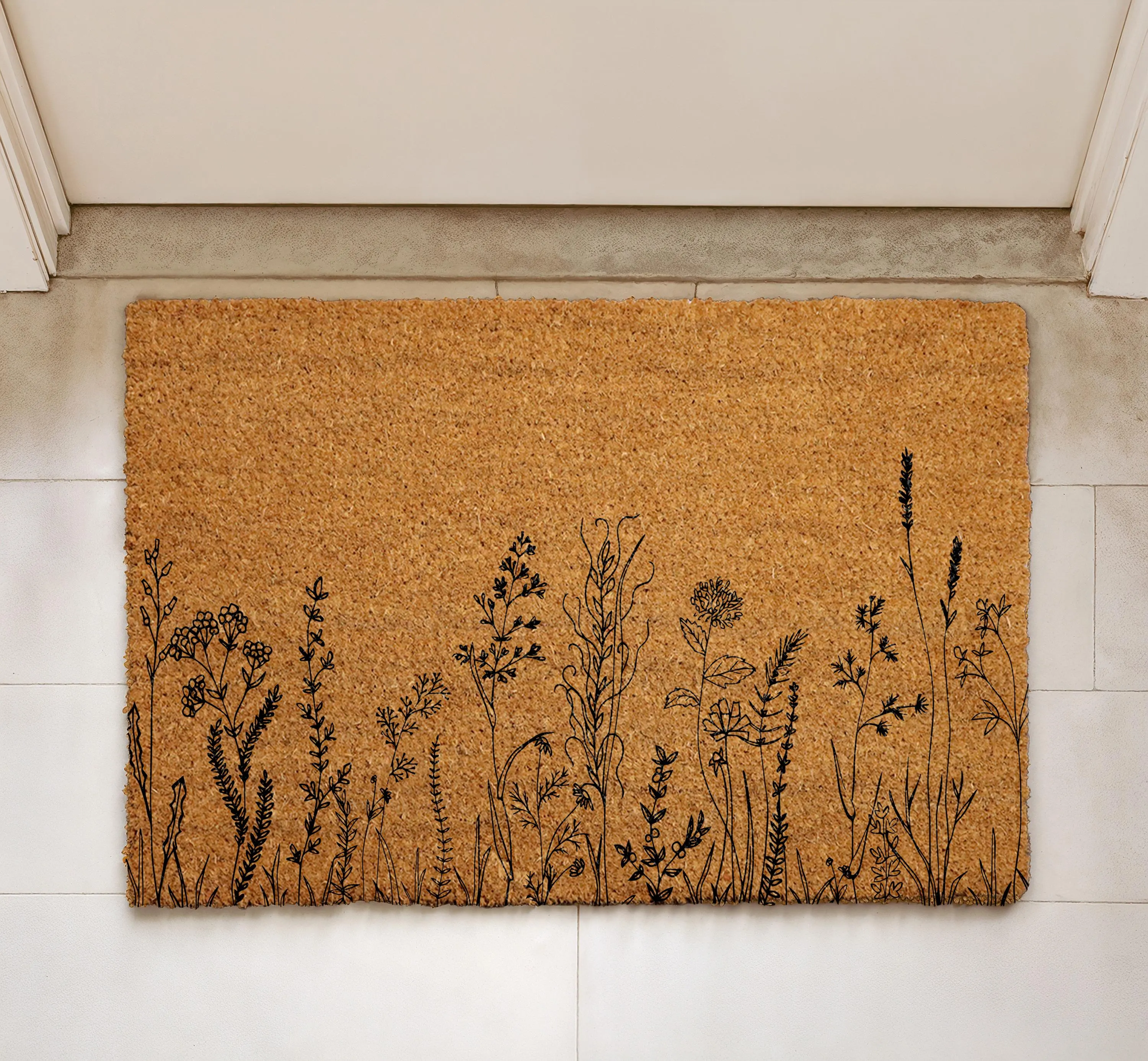 Wildflower Coir Doormat, Nature Inspired Welcome Mat, Rustic Floral Door Mat, Cottagecore Home Decor, Plant Lover's Doormat, New Home Gift