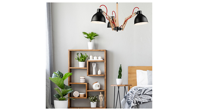 Lampa wisząca Marcello 3-punktowa drewniana brązowo-czarna