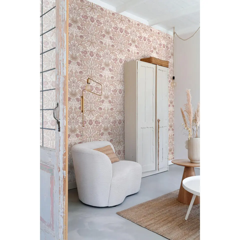 ESTAhome behang vintage bloemen in art nouveau stijl oudroze en beige