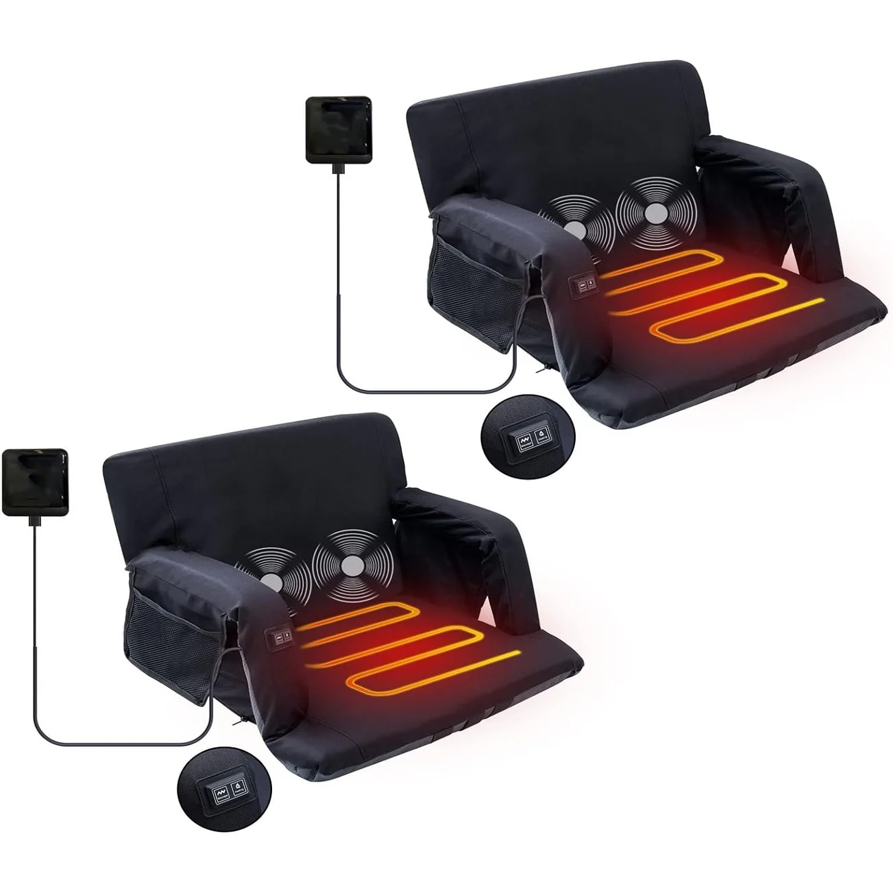 Stadium Seat, Heated Stadium Seat with Massage Function Reclining Bleacher Seat Equipped with a 12V 10000mAh Battery Included