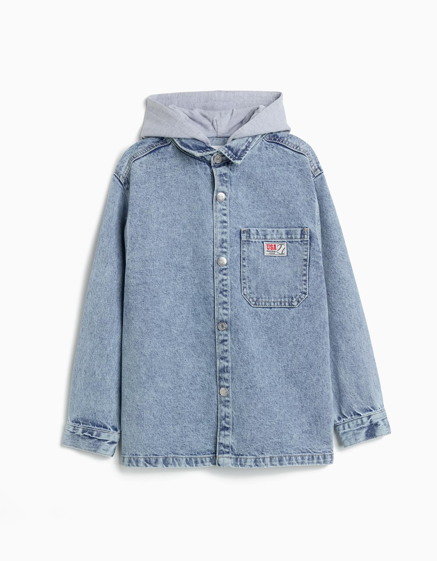 Sobrecamisa de Ganga com Capuz, Menino, Azul Claro