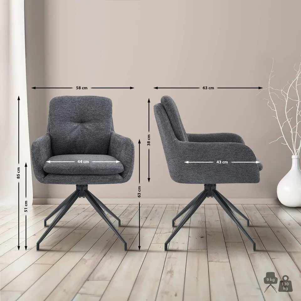 CLP Eetkamerstoel Pickett mat zwart Frame - Stof - donkergrijs