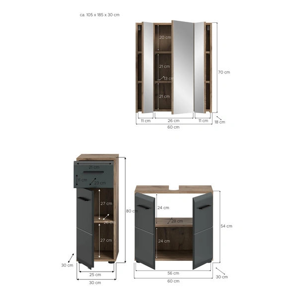 Badmöbel-Set, BxHxT: 105 x 185 x 30 cm, 3-teilig