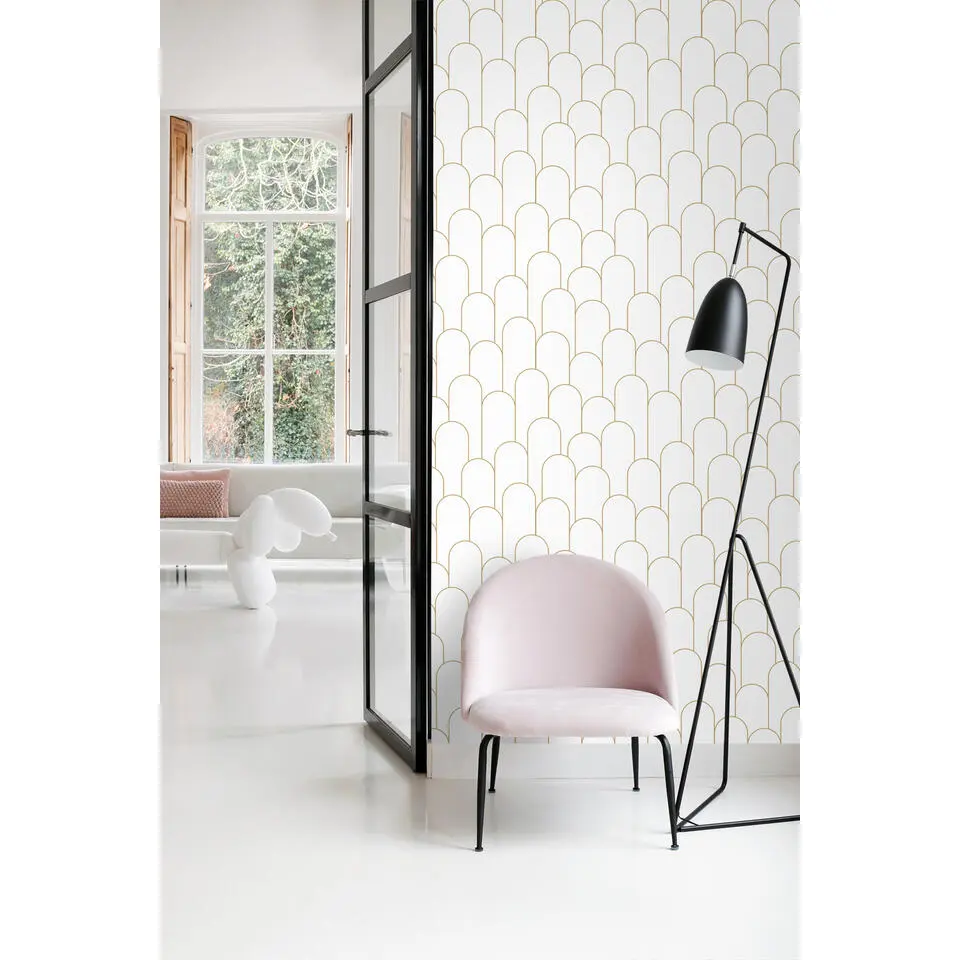ESTAhome behang art deco motief wit en goud - 53 cm x 10.05 m