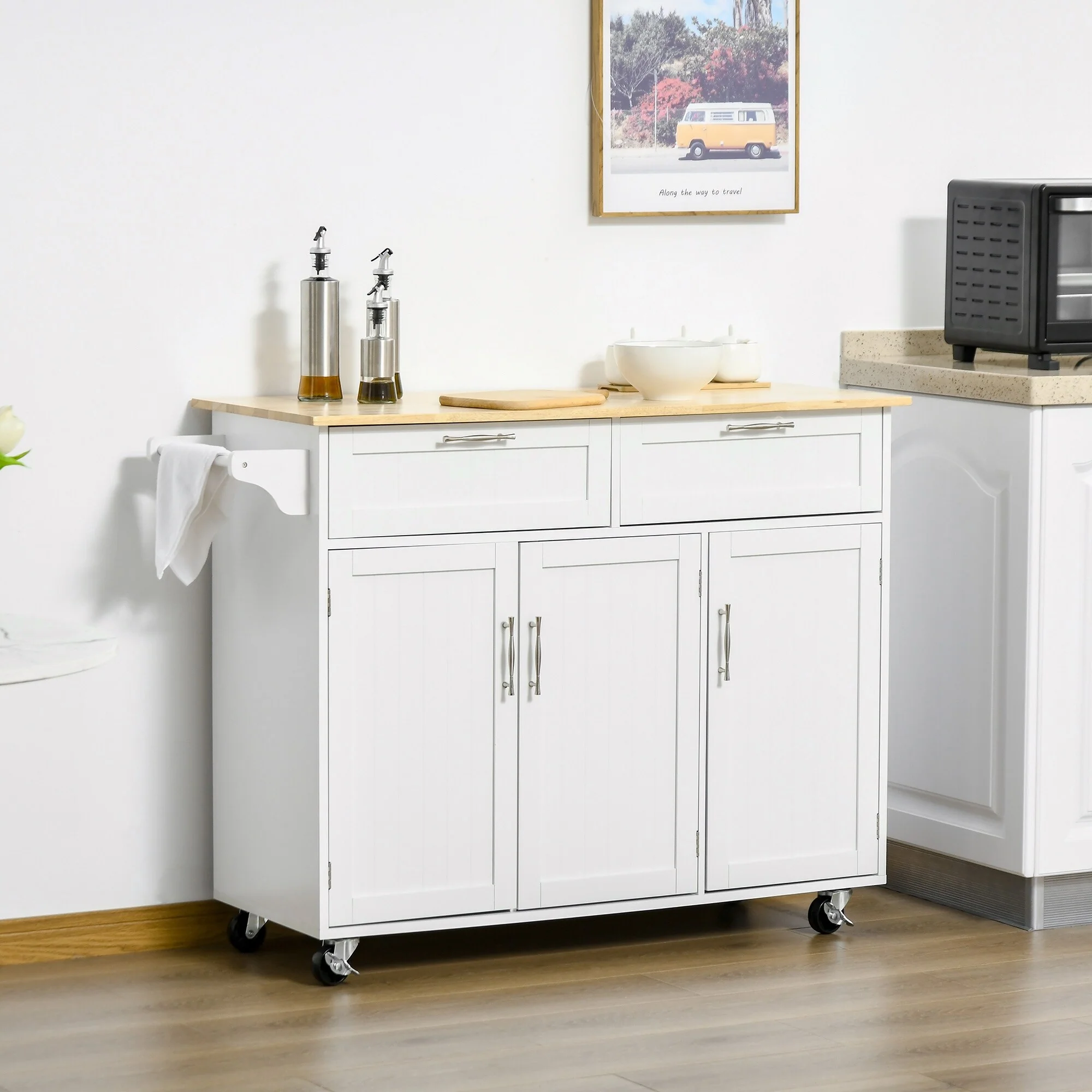 Mobile Kitchen Island With Storage(no include stool)