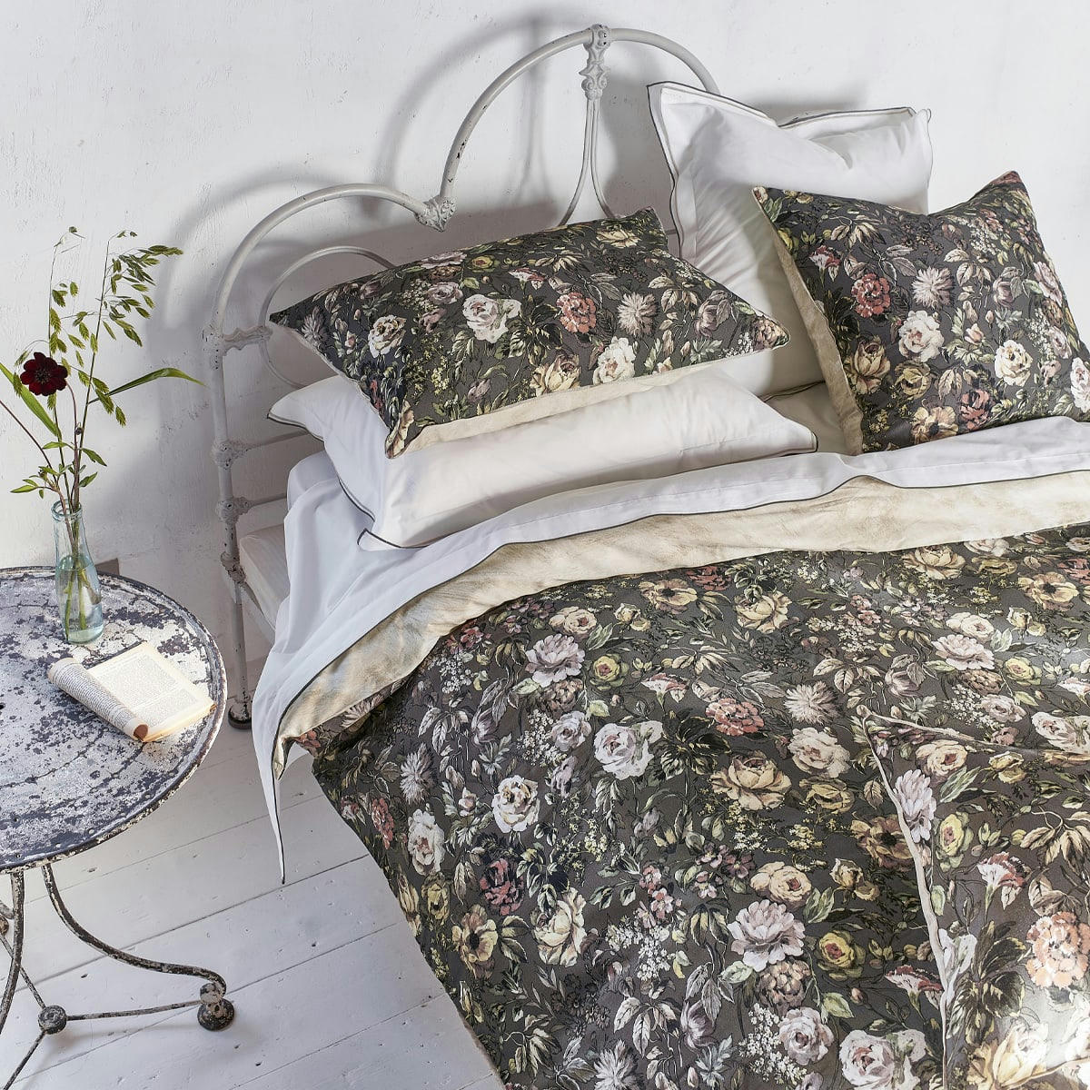 MANSUR - Housse de couette en satin de coton marron 260x240