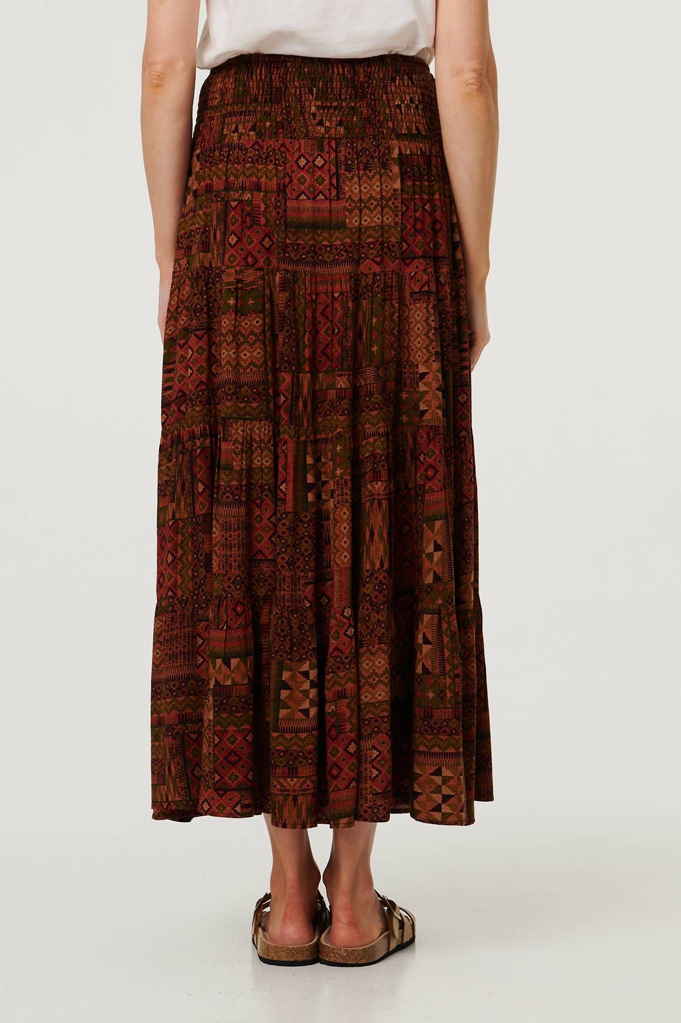 Izabel London Patchwork Print High Waist Maxi Skirt