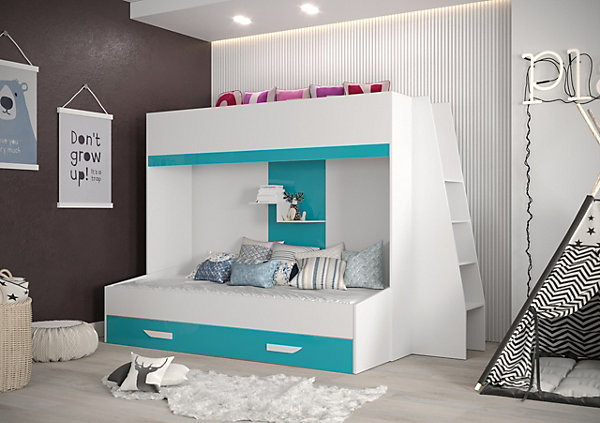 PARTY 17 Lit superposé 247/165/135 (blanc/turquoise)