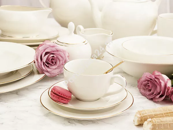 Serwis obiadowo - herbaciany na 12 osób (105 el.) Bogucice - Lolita Cream Gold 1258