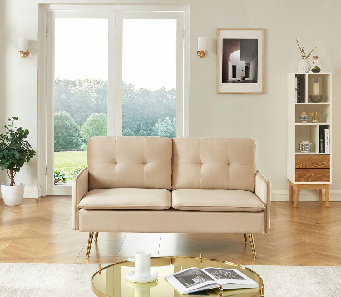 ADAM - Canapé droit en velours 2 places beige