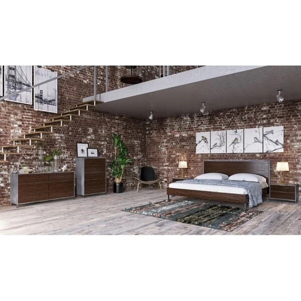 Nova Domus Conner Modern Dark Walnut & Concrete Bedroom Set