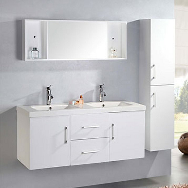 Meuble de Salle de Bain blanc 120 cm Colonne et Lavabo inclusEmily