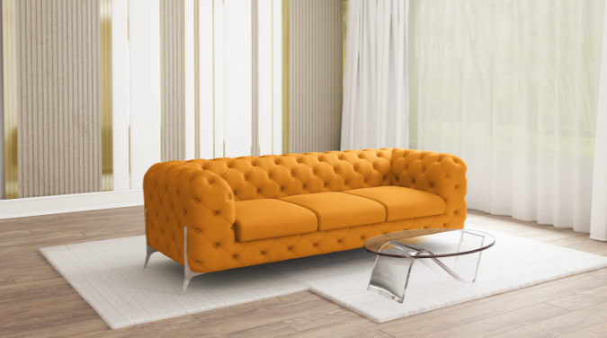 Ropez Chelsea Bis sofa 3 pikowana pomarańczowa nogi srebrne