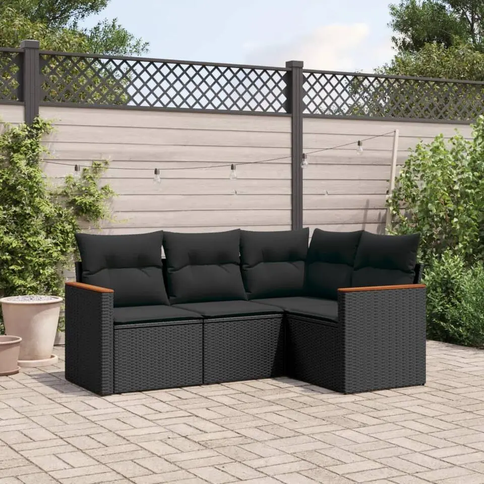 vidaXL - Loungeset - Zwart - Poly rattan - 4 stuks - Met kussens