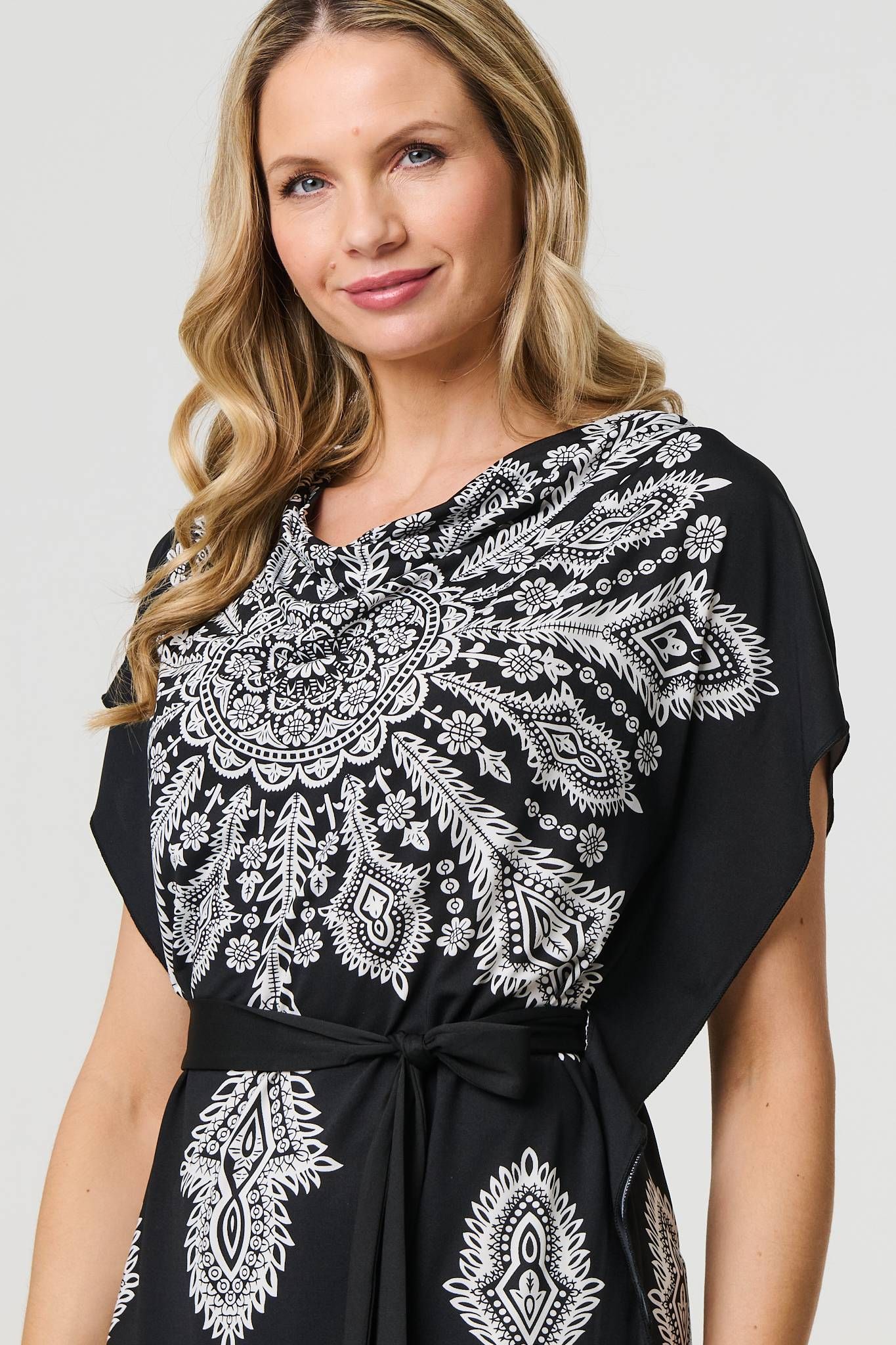 Izabel London Paisley Print Tie Waist Kimono Blouse Top