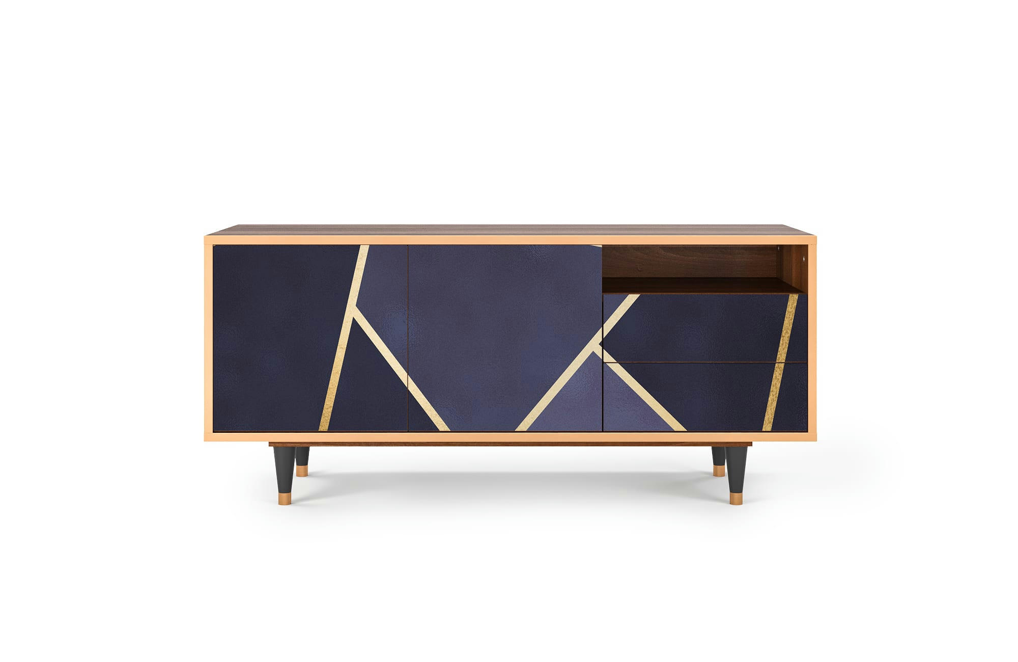 THE AMETHYST - Meuble TV  bleu 2 tiroirs et 2 portes L 125 cm