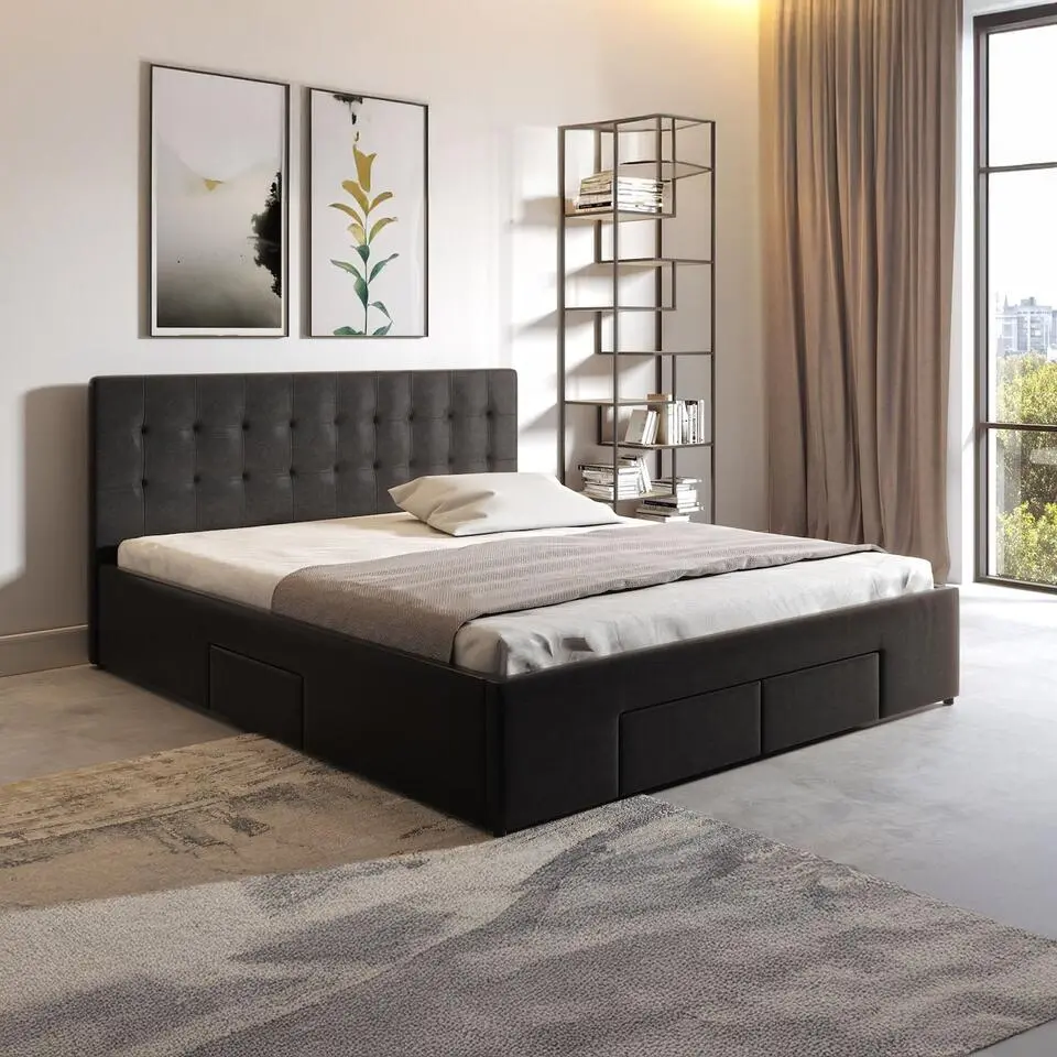 Meubella - Tweepersoonsbed Milo - Zwart - 180x200 cm