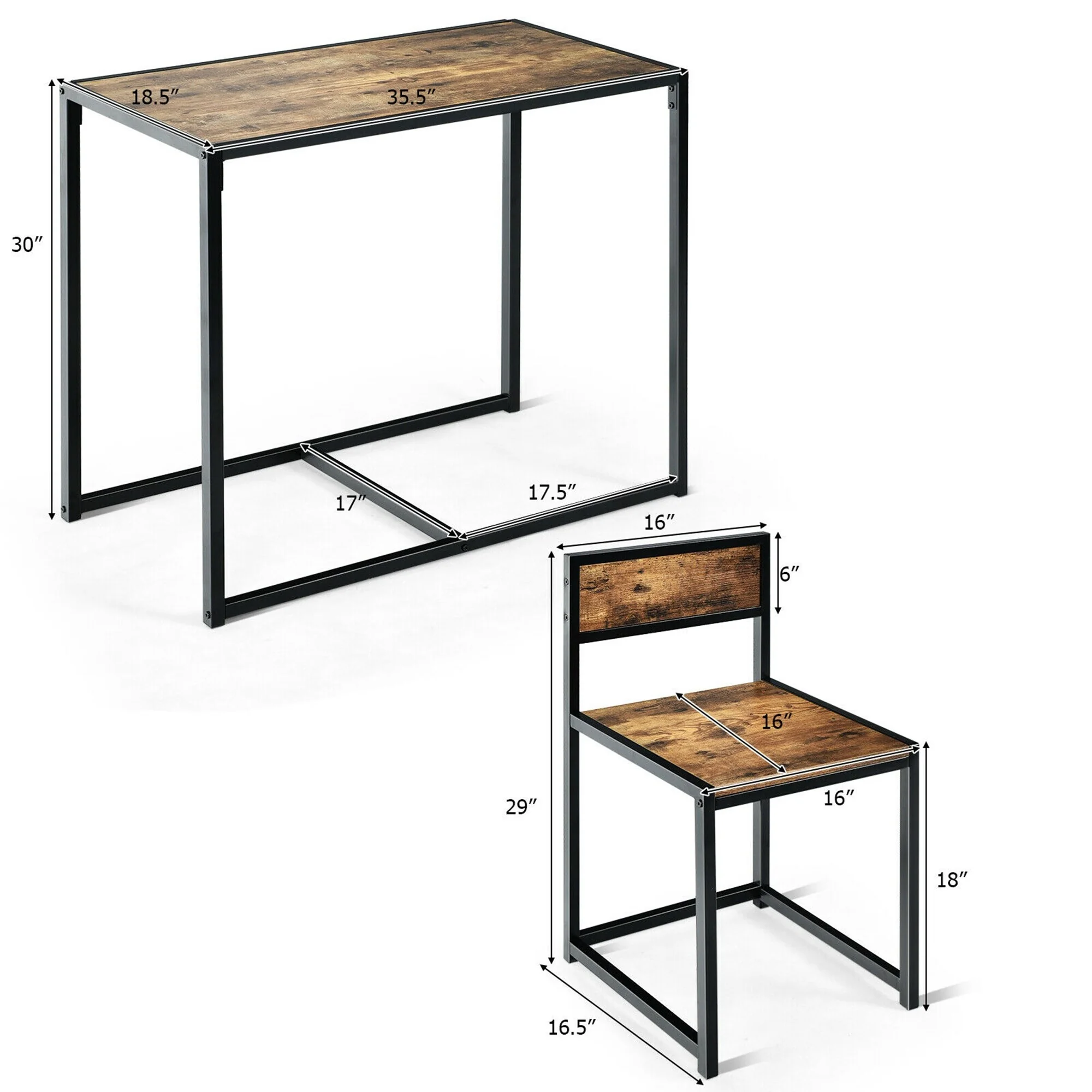 Gymax 3pcs Dining Set Compact Table and 2 Chair Home Kitchen Breakfast