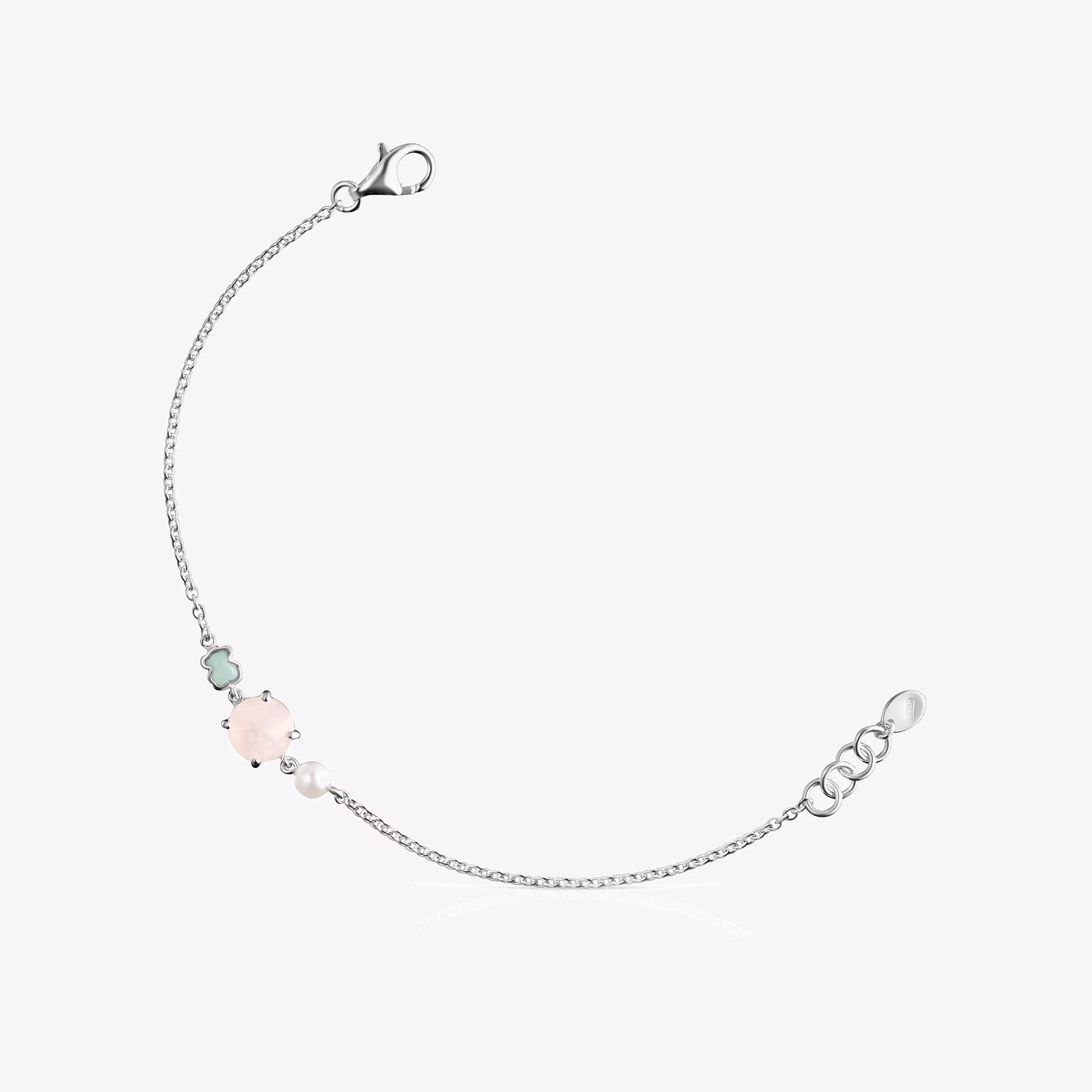 Pulsera de plata con cuarzo rosa, amazonita y perla Mini Color