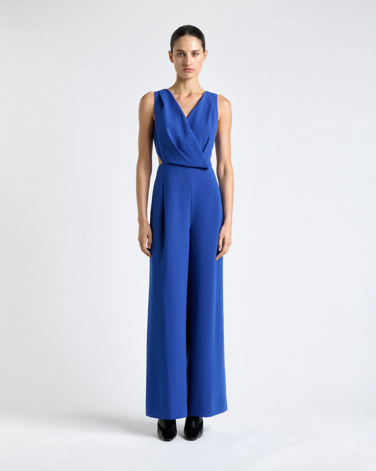 Cobalt Draped V-Neck Wide Leg Jumpsuit