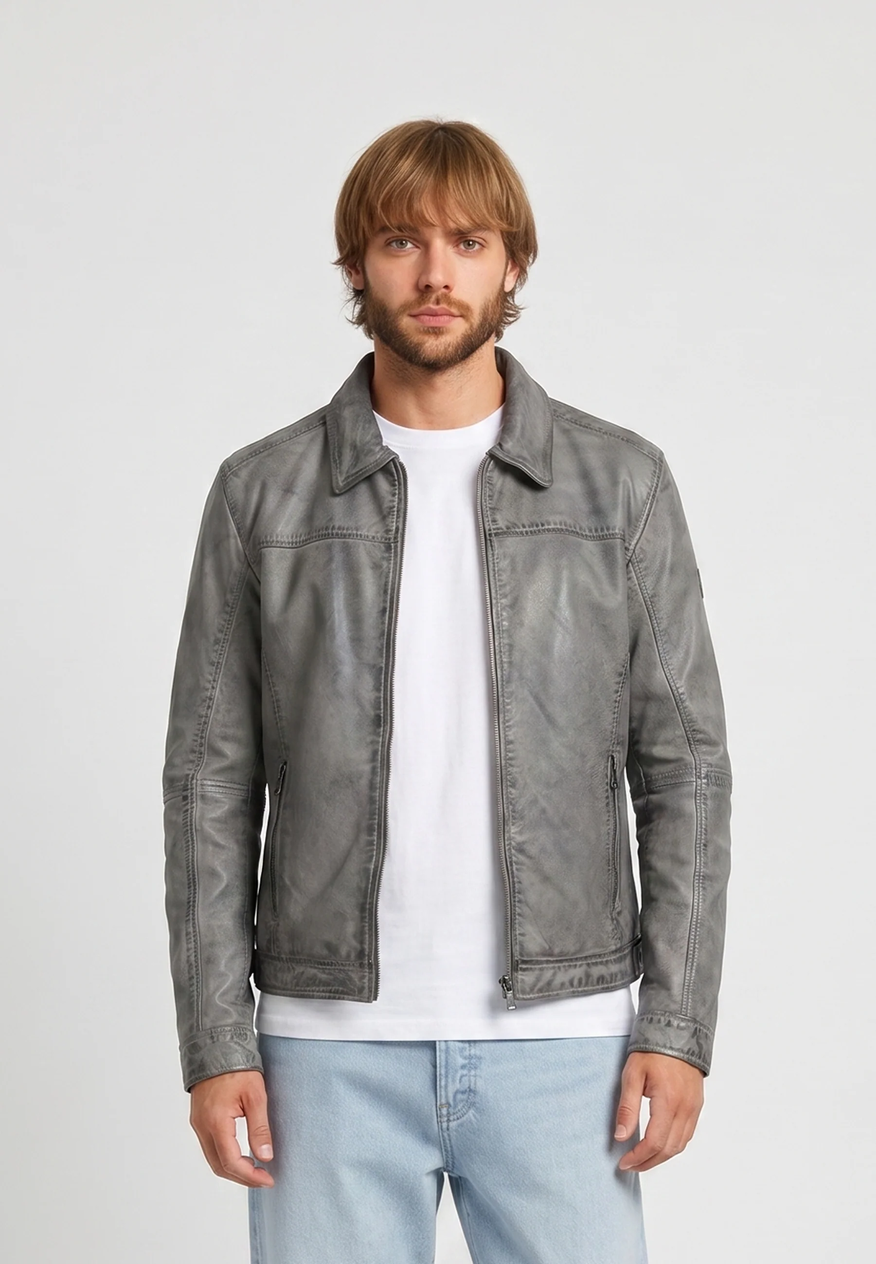 Veste vintage grise en cuir BODDY