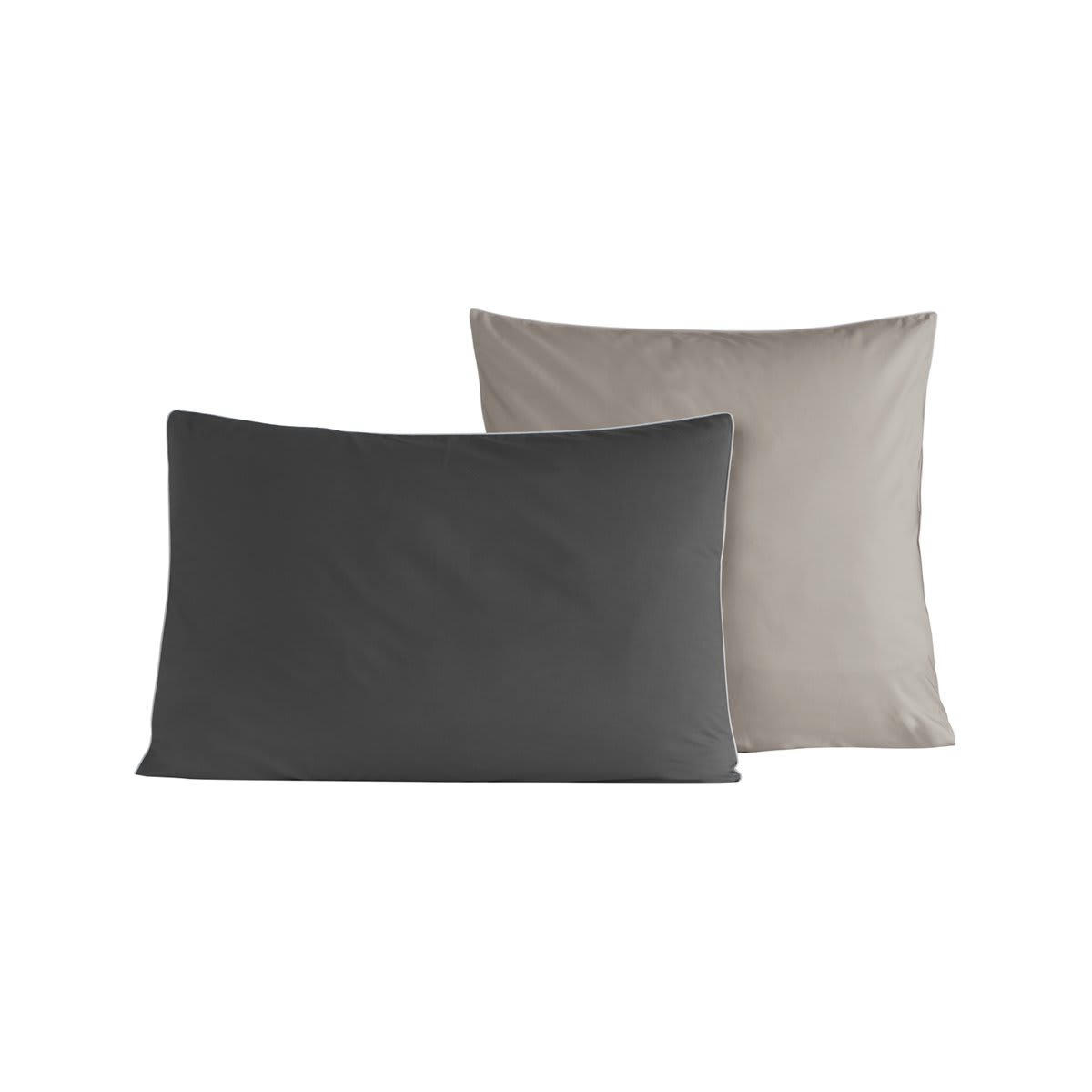 DOZMARY - 2 taies d'oreiller bicolores en percale Anthracite/Gris 65x65 cm