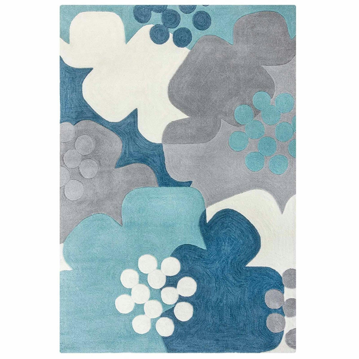FLORAL - Tapis de salon en Polyester Bleu 160x230 cm