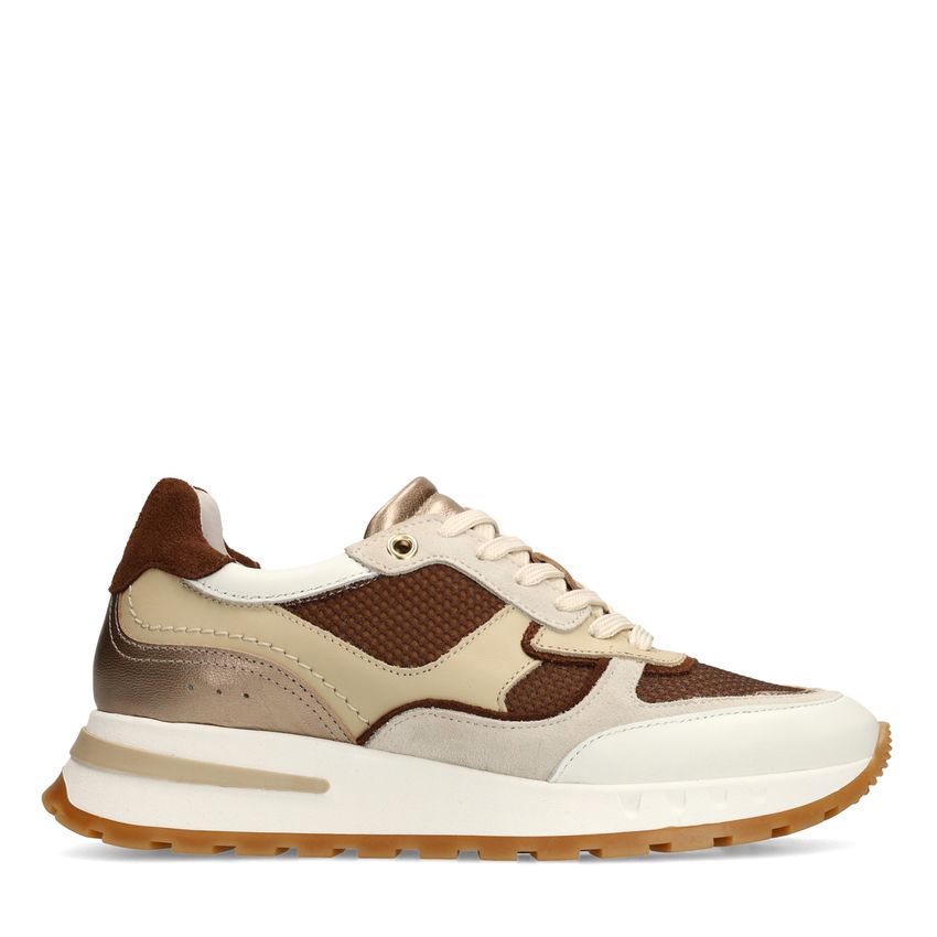 Manfield Beige leren sneakers met multicolor details
