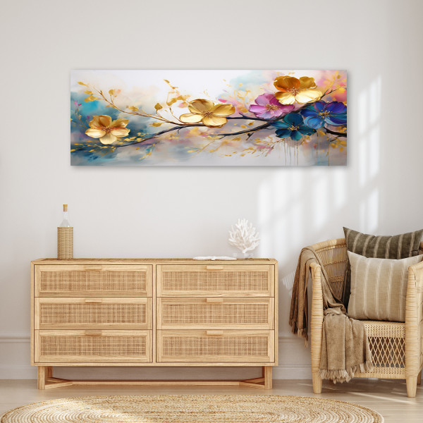 Feeby Obraz na płótnie, Kwitnące Kolorowe Kwiaty Glamour 90x30