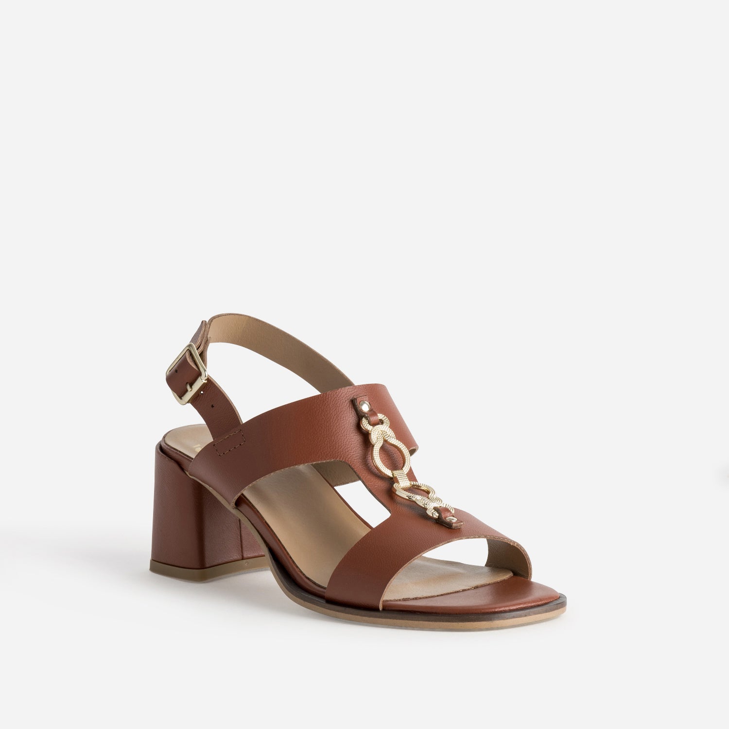 Sandale cognac cuir détail bijou