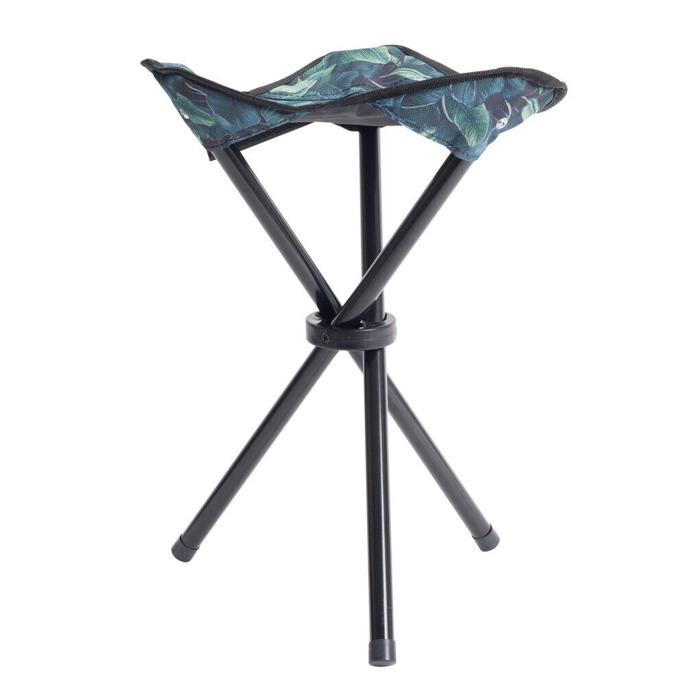 Trépied pliable acier et polyester motif feuillage exotique 31x31xH41cm