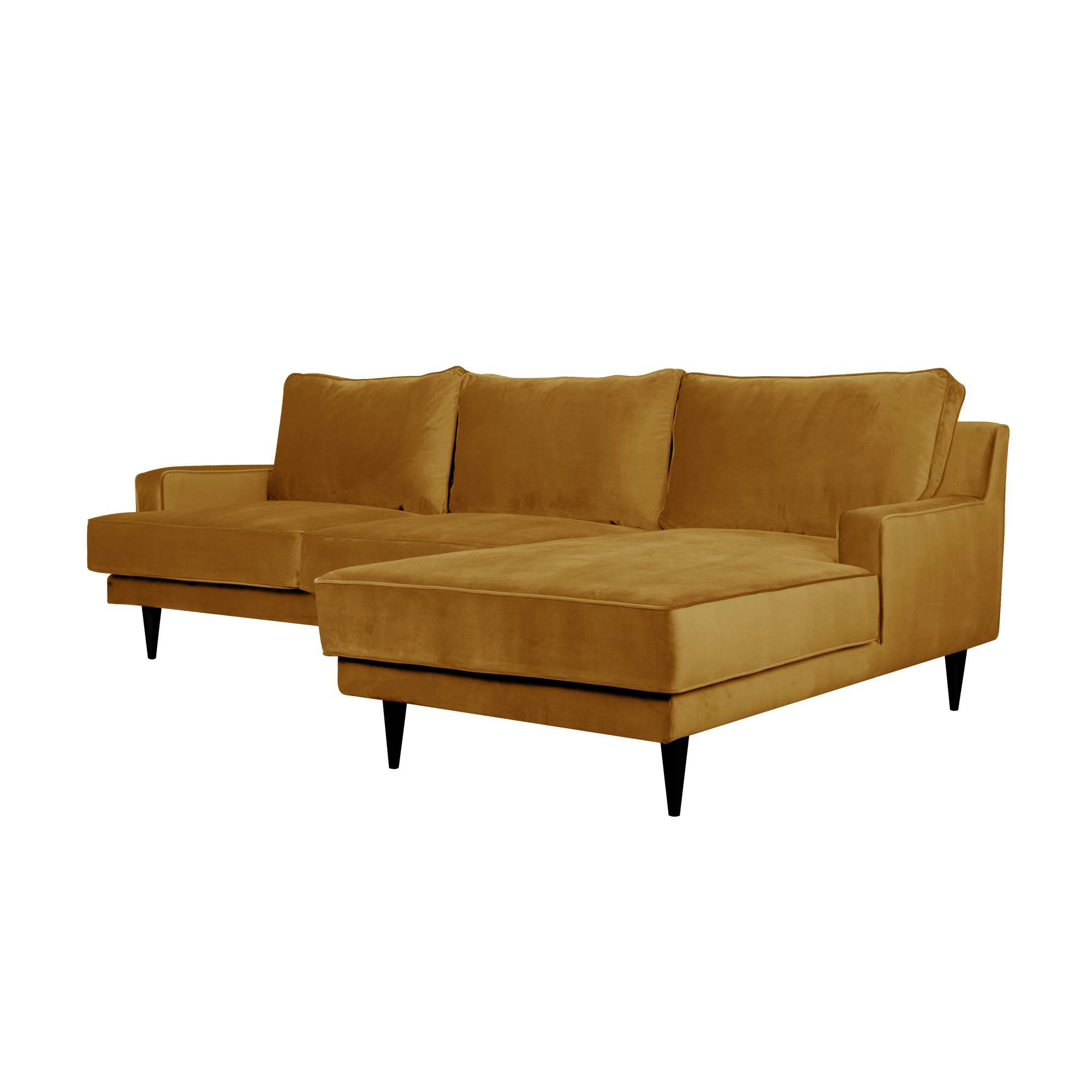 OSCAR - Canapé d'angle en tissu velours Canapé angle droit jaune mordoré