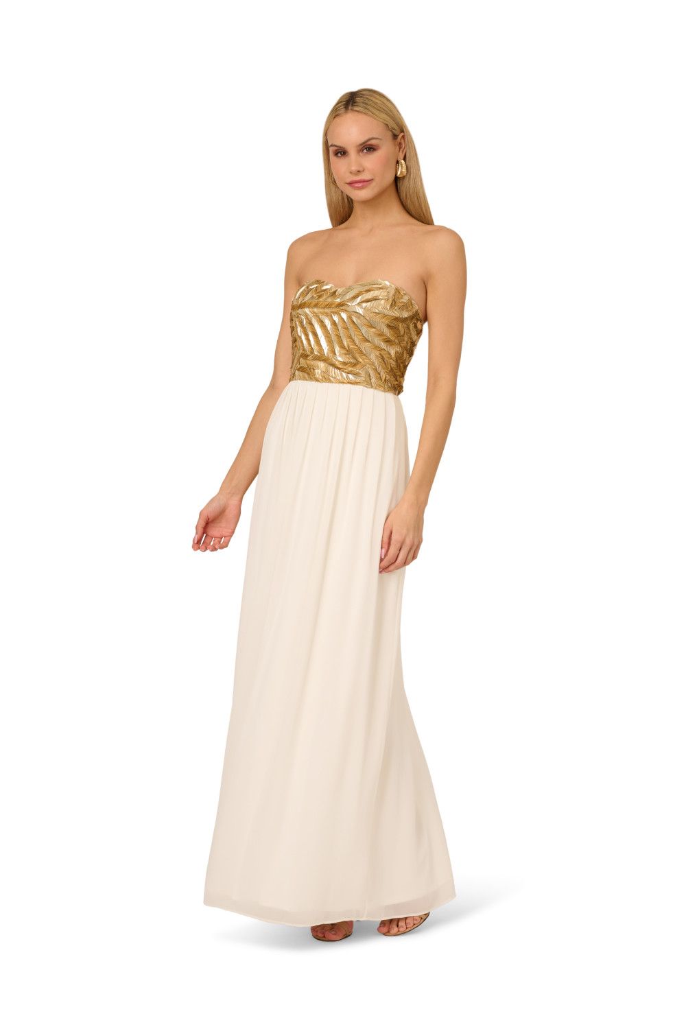 Adrianna Papell Beaded Strapless Long Dress