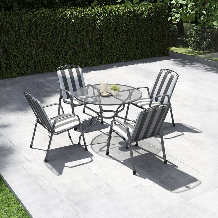 Pacific Savoy 4 Seater Metal Patio Set with Cushions - Grey