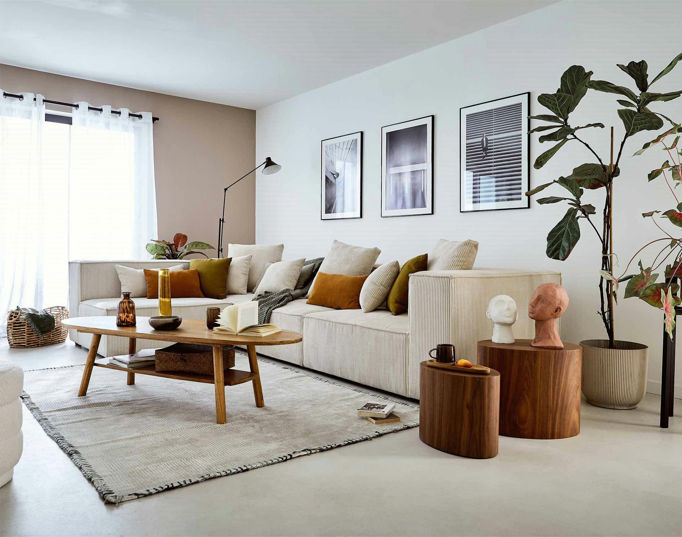 COLOMBINE - Canapé modulable 4 places angle gauche en velours côtelé beige