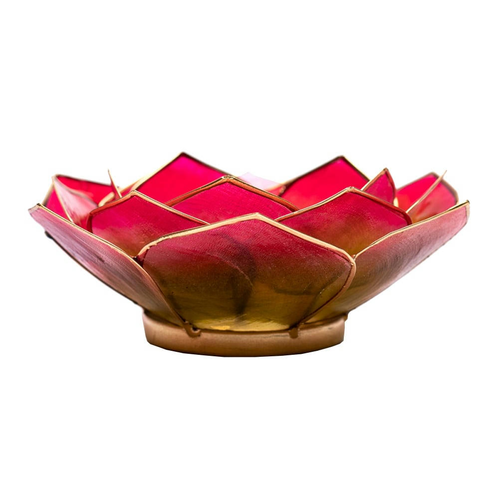 - Porte Bougie pétale de Lotus Rose, vert et Or