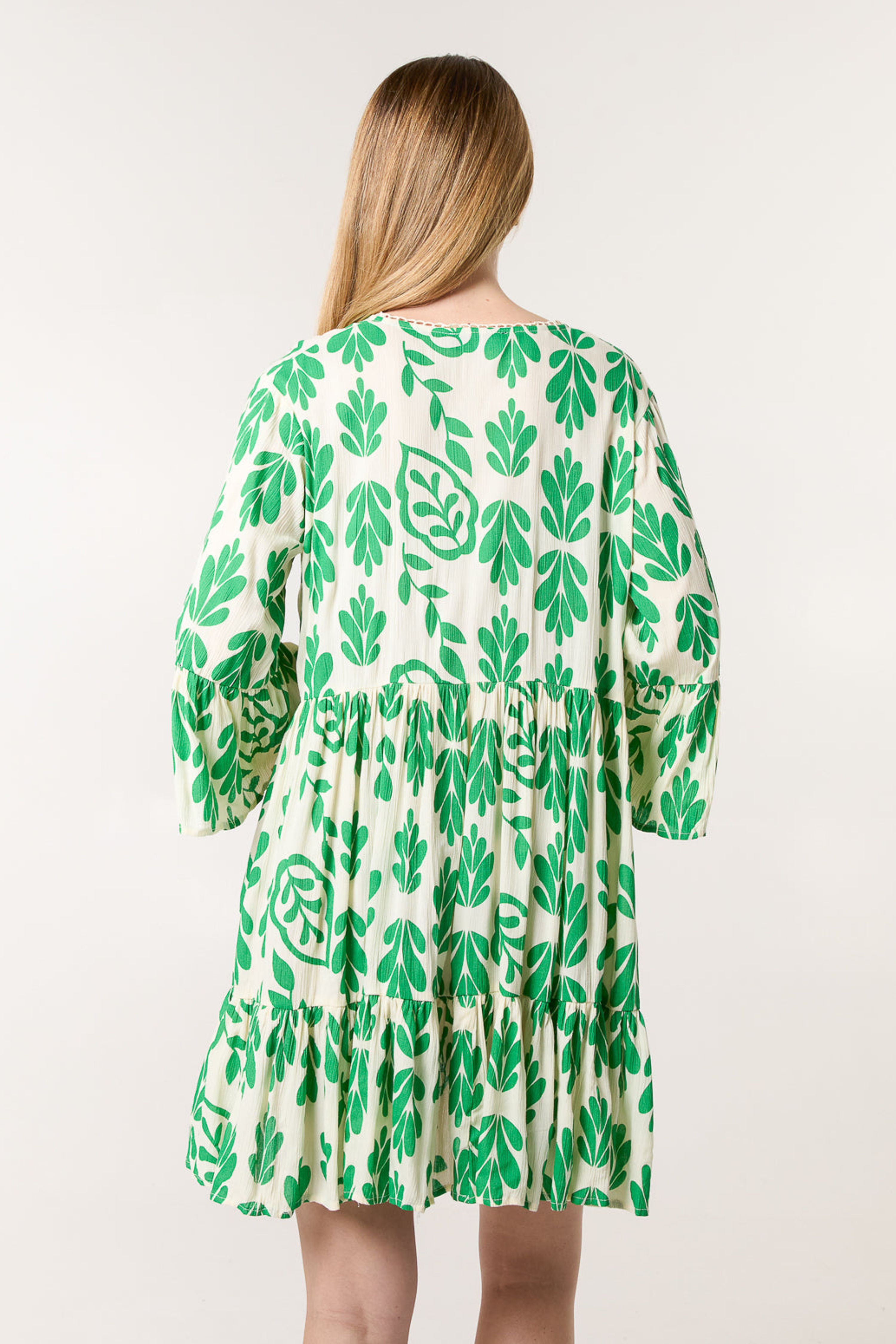 Blue Vanilla Green Tie Front Smock Dress