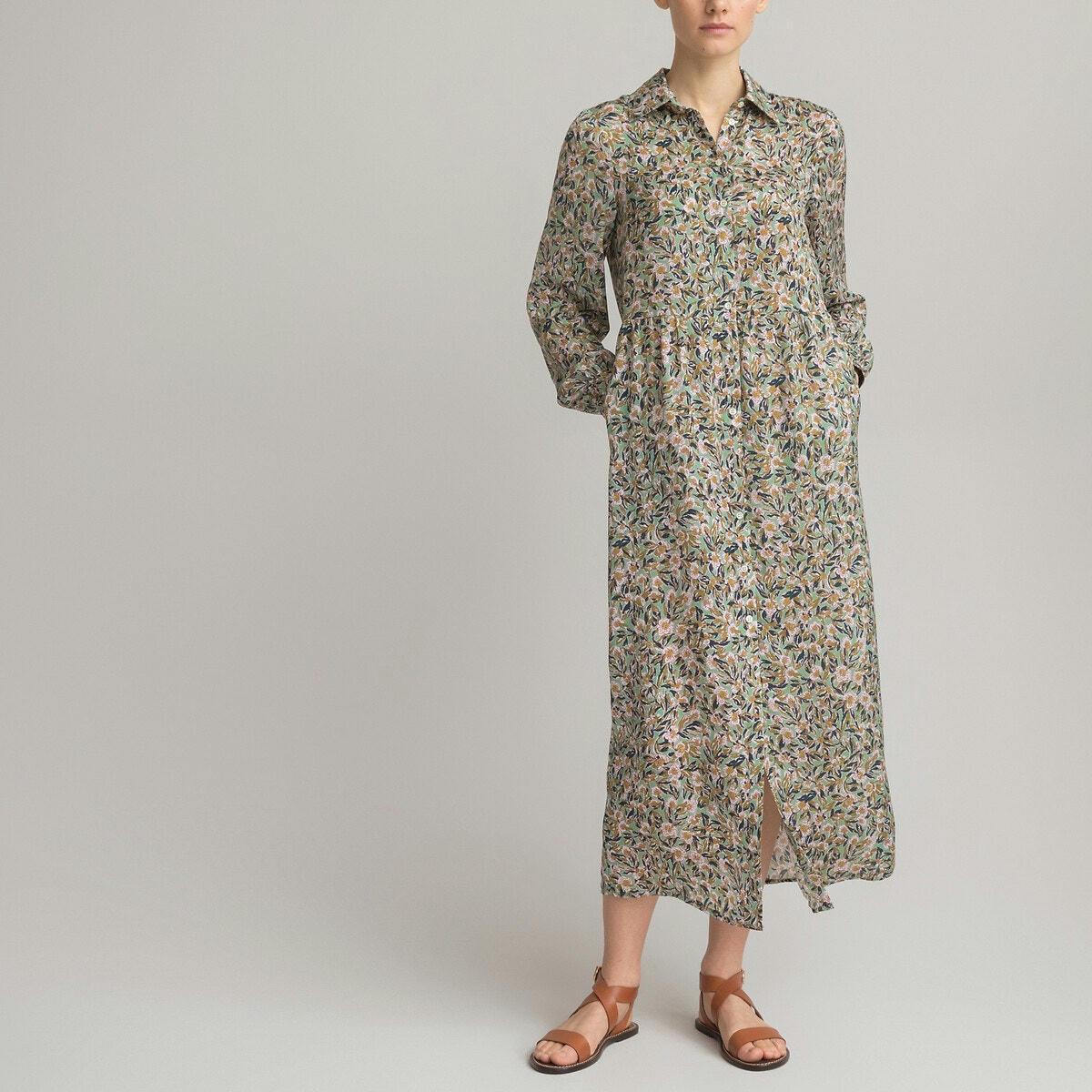 Robe longue évasée imprimée, fabriquée en Europe