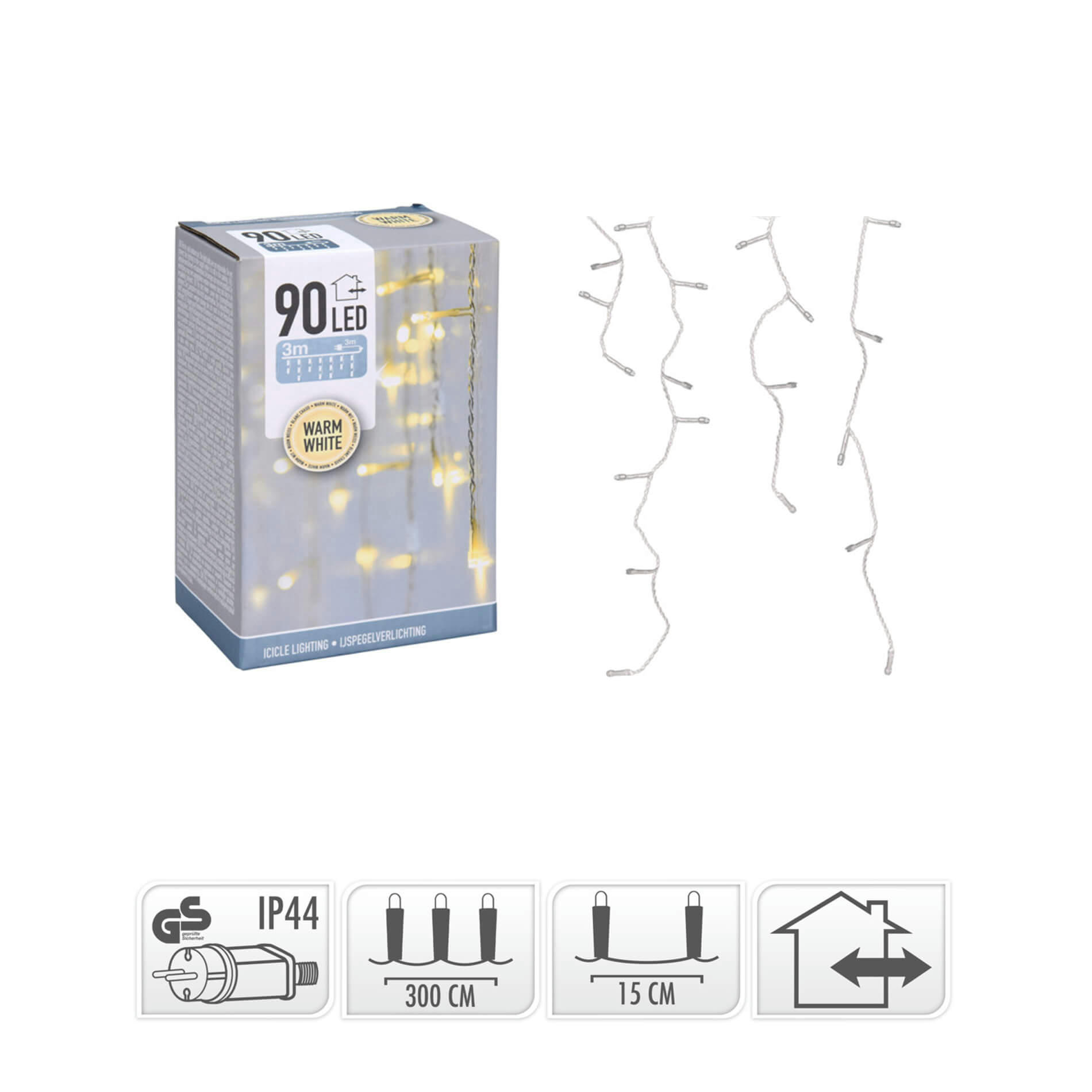 - Cascade de lumières 90 led blanc chaud intérieur et extérieur L 3 mt