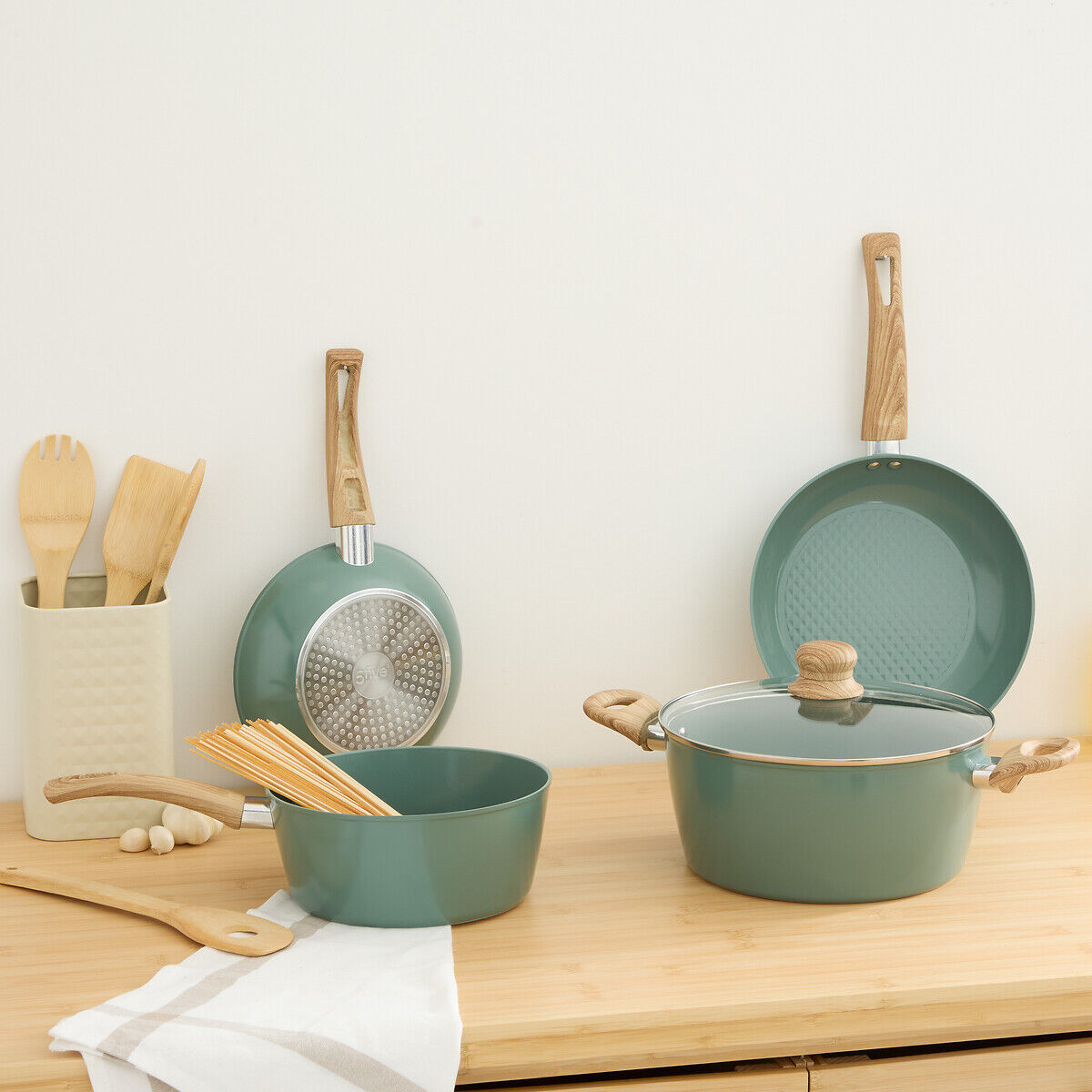 Trem de cozinha 4 peças verde em alumínio