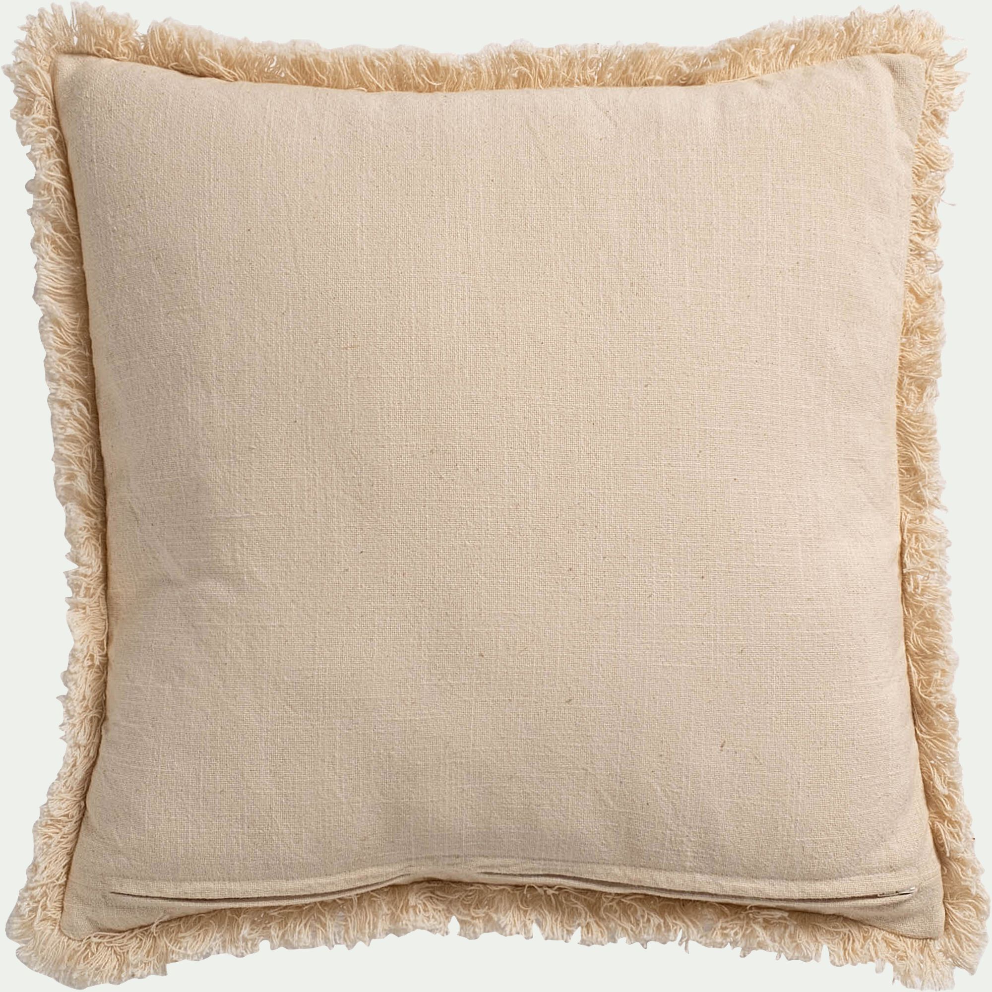 TESSIA - Coussin brodé finition frange en coton 45x45cm - beige