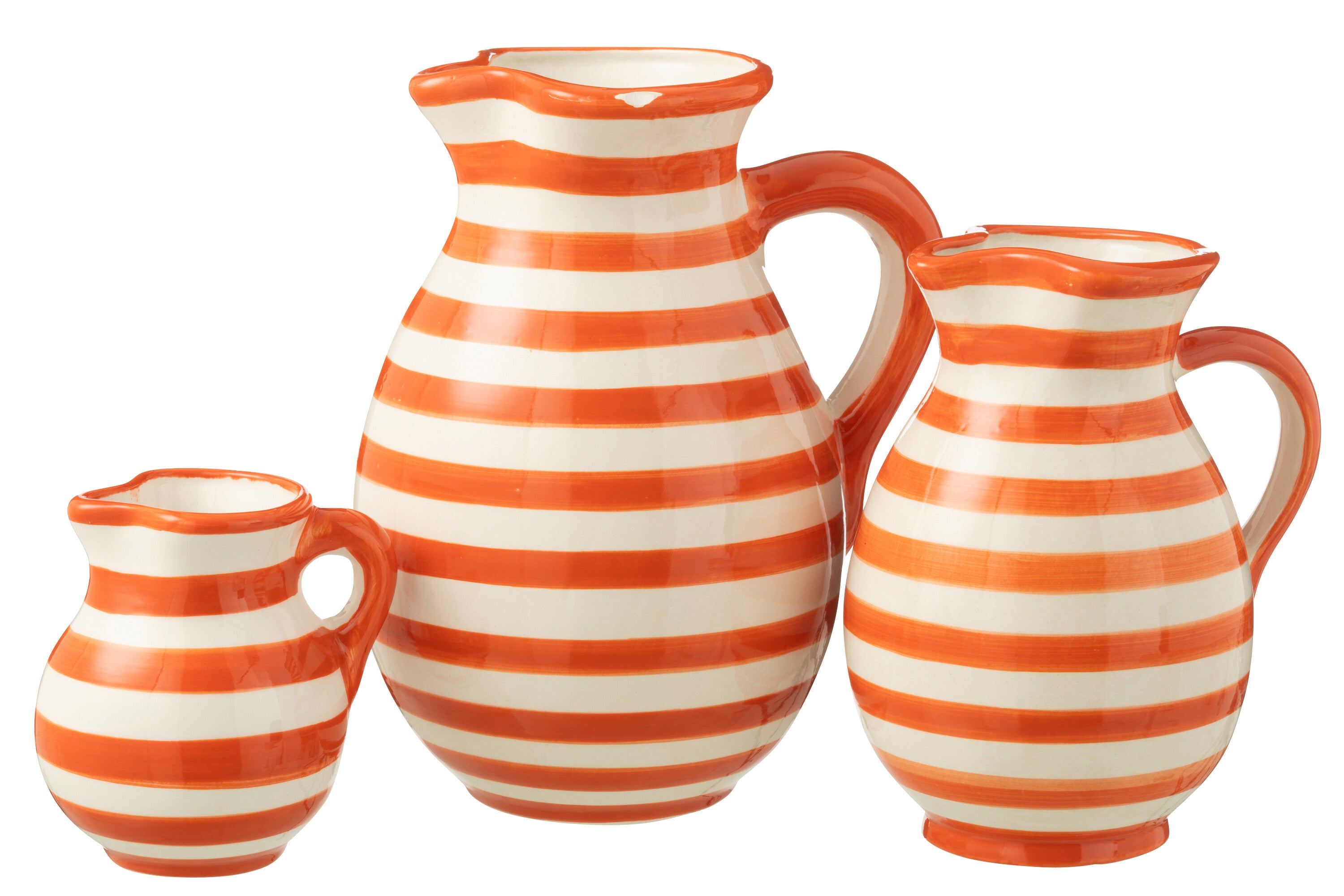 J-Line kruik Granada Stripes - keramiek - wit oranje - large